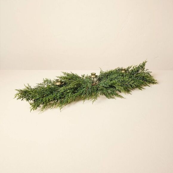 Hearth & Hand with Magnolia Other - 36" Greenery Centerpiece with Brass Candle Holder  Green